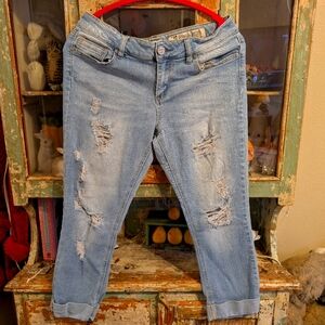 Blue Ankle Cropped Distressed Jeans